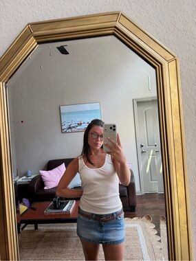 Vintage Express Cream Ribbed Scoop Neck Tank